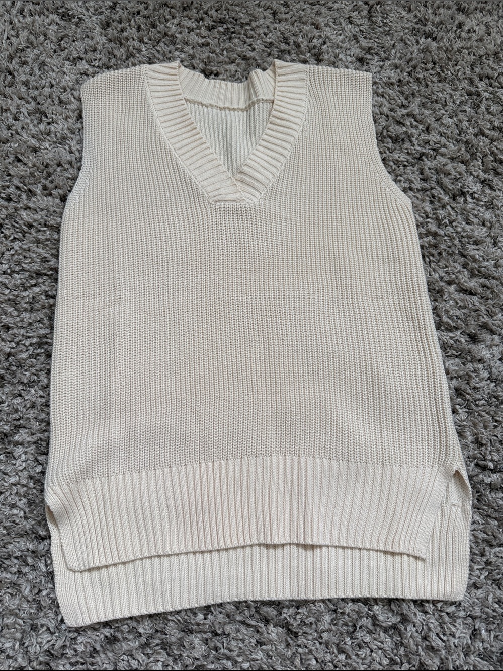 Cream V-Neck Knit Sweater Vest